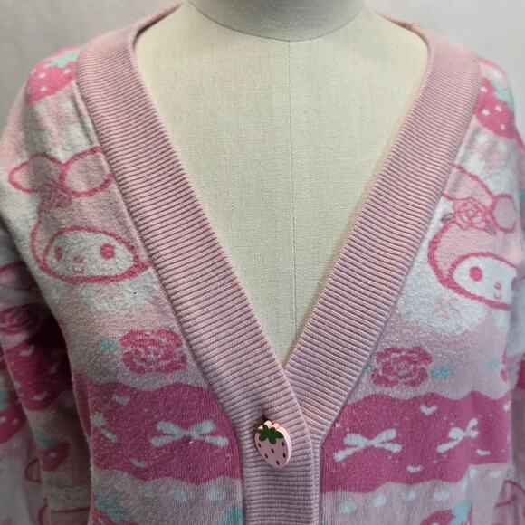 Box Lunch Sanrio My Melody Pink Strawberry Cardigan Sweater Size Small Hot Topic - Picture 6 of 12